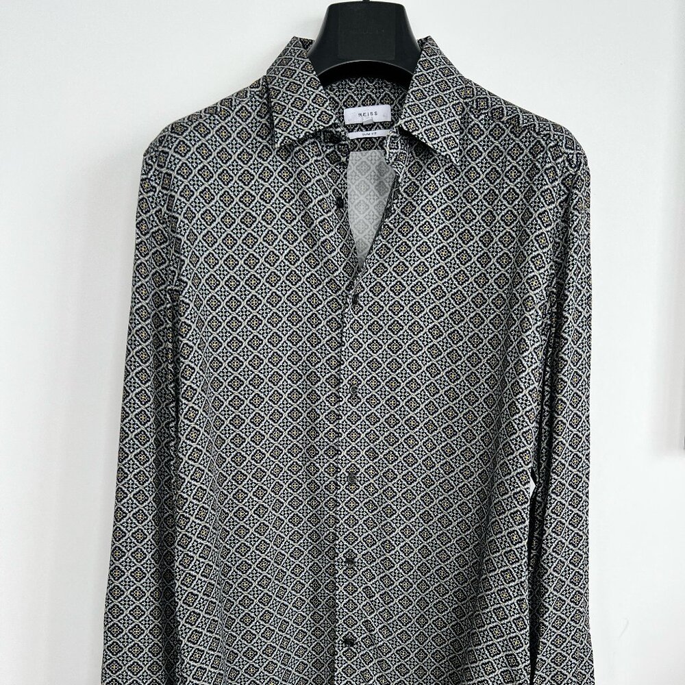 Reiss Men's Medallion-Print Slim-Fit Shirt